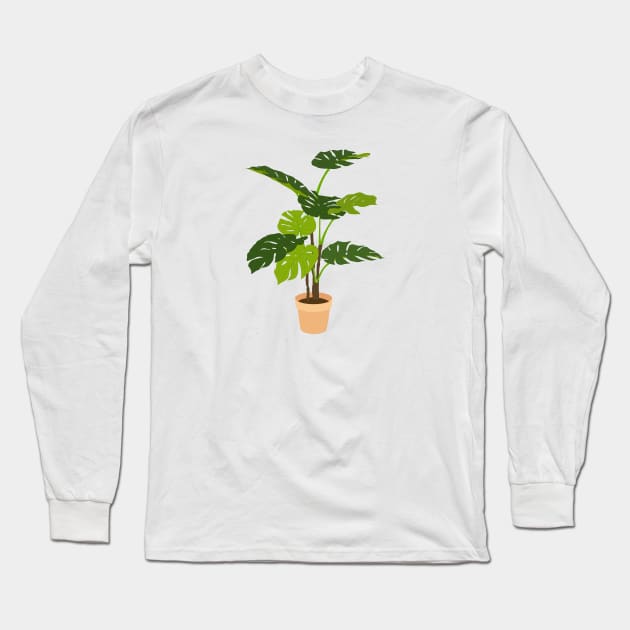 Potted Monstera Plant Orange Long Sleeve T-Shirt by Gold Star Creative